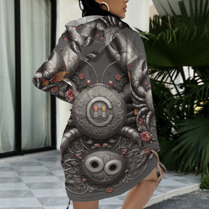 Design 88 Cancer long sleeve hooded drawstring sweatshirt dress