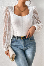 Load image into Gallery viewer, White Frenchy Contrast Lace Bishop Sleeve Bodysuit

