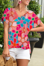 Load image into Gallery viewer, Pink Abstract Print V Neck Dolman Blouse
