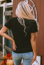 Load image into Gallery viewer, Black Sequin Bow Ghost Patched Halloween Graphic Tee
