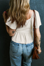 Load image into Gallery viewer, Oatmeal Shirred V Neck Short Flutter Sleeve Textured Blouse
