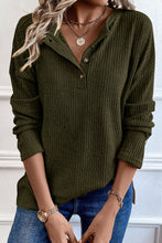 Load image into Gallery viewer, Jungle Green Rib Textured Henley Knit Top
