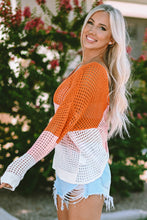 Load image into Gallery viewer, Multicolor Color Block Eyelet Long Sleeve Twisted Back Knit Top
