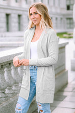 Load image into Gallery viewer, Light Gray Thermal Waffle Knit Pocketed Cardigan
