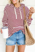 Load image into Gallery viewer, Burgundy Stripe Kangaroo Pocket Drawstring Hoodie
