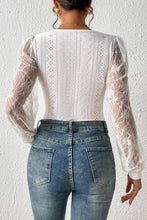 Load image into Gallery viewer, White Frenchy Contrast Lace Bishop Sleeve Bodysuit
