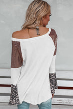 Load image into Gallery viewer, Black Sequin Patchwork Bell Sleeve V Neck Tunic Top

