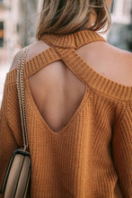 Load image into Gallery viewer, Brown Crew Neck Cold Shoulder Hollow-out Back Sweater
