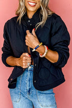 Load image into Gallery viewer, Black Solid Color Quilted Snap Button Jacket

