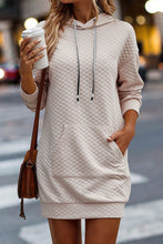 Load image into Gallery viewer, Parchment Drawstring Kangaroo Pocket Quilted Hooded Dress

