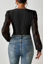 Load image into Gallery viewer, White Frenchy Contrast Lace Bishop Sleeve Bodysuit

