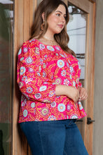 Load image into Gallery viewer, Pink Plus Size Square Neck Floral Blouse
