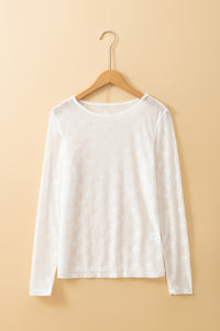 Pink Mesh Bow Pattern Long Sleeve Top