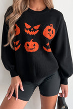 Load image into Gallery viewer, Orange Halloween Pumpkin Face Pattern Drop Shoulder Sweater
