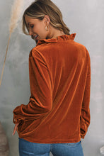 Load image into Gallery viewer, Gold Flame Frilled Collar Velvet Shirt
