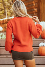 Load image into Gallery viewer, Orange Halloween Pumpkin Face Pattern Drop Shoulder Sweater
