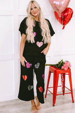 Load image into Gallery viewer, Black Sequin Heart Popping Graphic Textured 2pcs Outfit
