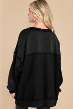 Load image into Gallery viewer, Black Oversized Exposed Seam Henley Sweatshirt
