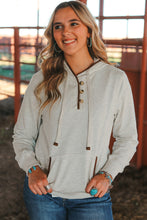 Load image into Gallery viewer, Beige Drawstring Kangaroo Pocket Henley Hoodie
