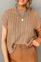 Load image into Gallery viewer, Black Crew Neck Cable Knit Short Sleeve Sweater
