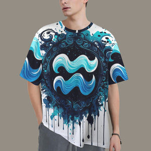 Aquarius Round Neck Loose T-Shirt (Inky Splatter) 2
