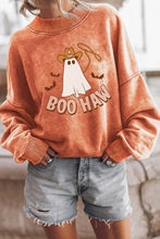 Load image into Gallery viewer, Orange BOO HAW Ghost Halloween Print Drop Sleeve Sweatshirt
