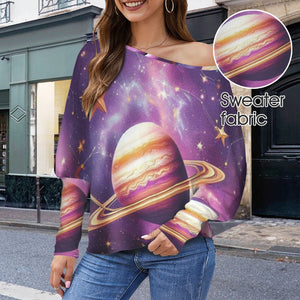 Design 706191904 Sagittarius Casual Long Batwing Sleeve Off Shoulder Sweater