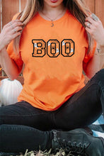 Load image into Gallery viewer, Orange BOO Halloween Ghost Spider Embroidered Graphic Tee
