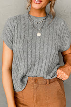 Load image into Gallery viewer, Black Crew Neck Cable Knit Short Sleeve Sweater
