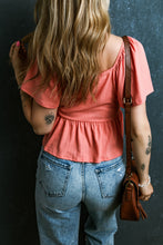 Load image into Gallery viewer, Oatmeal Shirred V Neck Short Flutter Sleeve Textured Blouse
