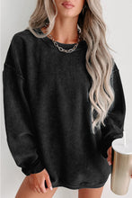 Load image into Gallery viewer, Green Solid Ribbed Knit Round Neck Pullover Sweatshirt
