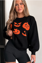 Load image into Gallery viewer, Orange Halloween Pumpkin Face Pattern Drop Shoulder Sweater
