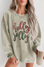 Load image into Gallery viewer, Green Sequined holly jolly Graphic Corded Sweatshirt
