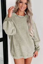 Load image into Gallery viewer, Green Solid Ribbed Knit Round Neck Pullover Sweatshirt

