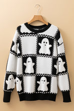 Load image into Gallery viewer, Black Halloween Ghost Checkered Drop Shoulder Sweater
