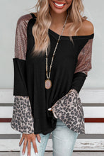 Load image into Gallery viewer, Black Sequin Patchwork Bell Sleeve V Neck Tunic Top
