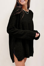 Load image into Gallery viewer, Black Waffle Knit High Slits Oversized Top
