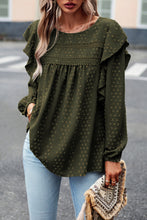 Load image into Gallery viewer, Black Lace Eyelet Ruffle Shoulder Long Sleeve Blouse
