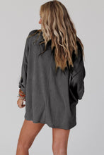 Load image into Gallery viewer, Green Ribbed Roll-tab Sleeve Chest Pocket Oversize Top
