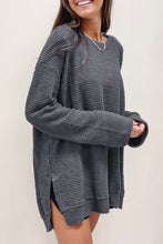 Load image into Gallery viewer, Black Waffle Knit High Slits Oversized Top
