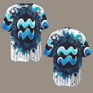 Aquarius Round Neck Loose T-Shirt (Inky Splatter) 2