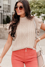 Load image into Gallery viewer, Parchment Cable Knit Mock Neck Cap Sleeve Sweater

