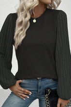 Load image into Gallery viewer, Black Contrast Ribbed Bishop Sleeve Top
