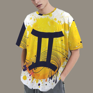 Gemini Round Neck Loose T-Shirt (Inky Splatter)