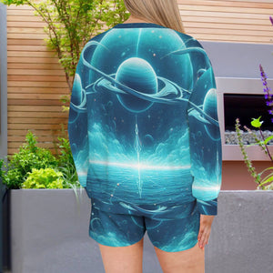 Design 120059663 Aquarius  Long Sleeve Fleece Sweatshirt & Drawstring Shorts Set