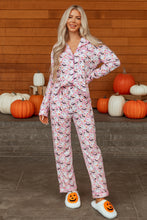 Load image into Gallery viewer, Pink Halloween Eve Haunted Honey Bat Print Pajama Set
