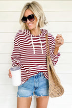 Load image into Gallery viewer, Burgundy Stripe Kangaroo Pocket Drawstring Hoodie
