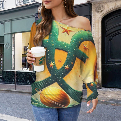 Designer (35) Pisces Casual Long Batwing Sleeve Off Shoulder Sweater