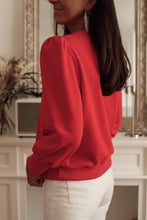 Load image into Gallery viewer, Fiery Red Button Tab Detail Long Sleeve Top
