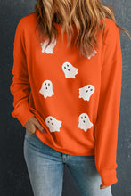 Load image into Gallery viewer, Orange Sequin Halloween Ghost Patched Drop Shoulder Sweatshirt
